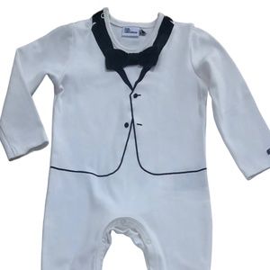 The Tiny Universe White Tiny Tuxedo Romper 12M